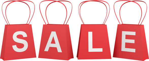 3D shopping bag with sale text.