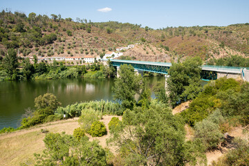 Landscape over the Belver bridge and the Tagus river in the municipality of Gavi&atilde;o, Portugal