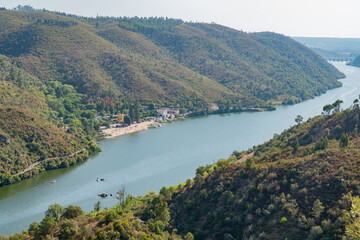 Fototapeta premium Fluvial beach of Alamal on the Tagus River, Alto Alentejo, Gavião, Portugal