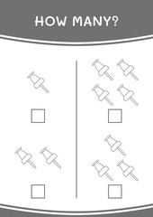 How many of Push pin, game for children. Vector illustration, printable worksheet
