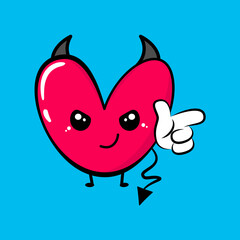 Cute cartoon heart face. Kawaii character. Vector illustartion.