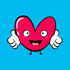 Cute cartoon heart face. Kawaii character. Vector illustartion.