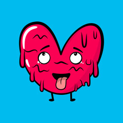 Cute cartoon heart face. Kawaii character. Vector illustartion.