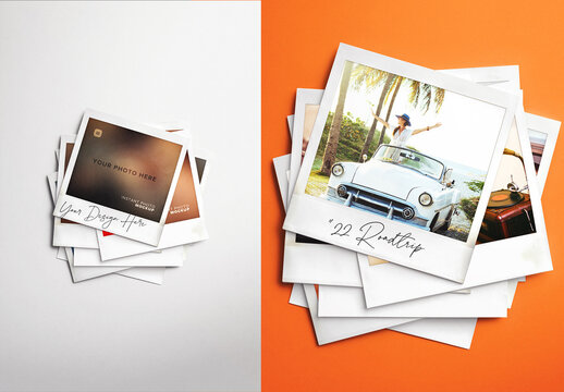 Instant Pictures Mockup Messy Stack Mockup