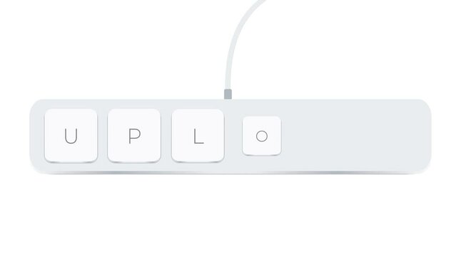 Upload word written with computer buttons over white background