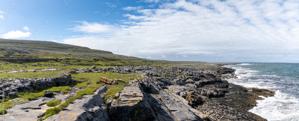 Wall mural panorama view of the glaciokarst coastal landscape of the Burren Coast in County Clare of western Ireland