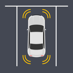 Parking smart car sensor autonomous view. Automobile park assist drive safety