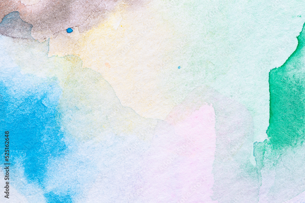 Poster macro close-up of an abstract colorful watercolor gradient fill background with watercolour stains. 