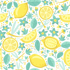 Lemon seamless pattern vector illustration. Summer design - 525163009