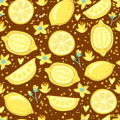 Lemon seamless pattern vector illustration. Summer design - 525163026