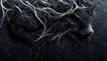 Black fur texture Closeup of beautiful. Useful as background.  3d rendering. Raster illustration.