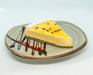 Passion fruit cheesecake, delicious dessert.