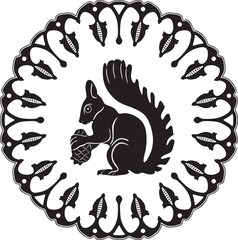 Squirrel with pine tree and floral frame