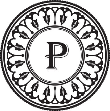 letter p logo with floral frame