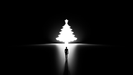3D Silhouette of a Man Walking Into Christmas Season Concept.
