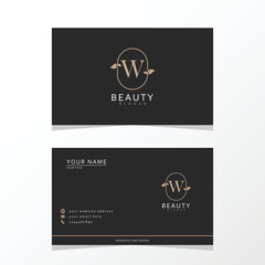 Luxurious and elegant minimalist W logo design with business card. initial logo for signature, wedding, fashion, floral and botanical logo.