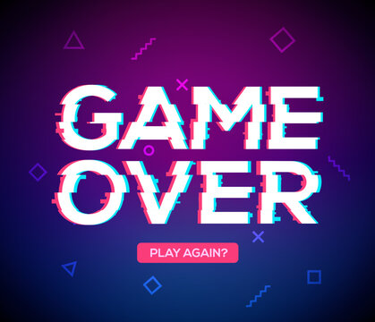 Game Over Screen Glitch Video Retro Pixel Background. Game Over Glitch Screen Font Effect