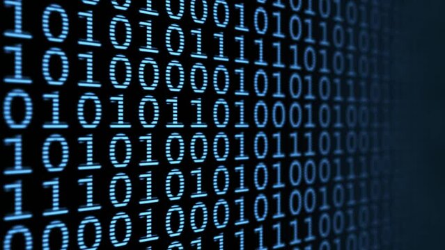 Looped binary code data wall copy space animation background.