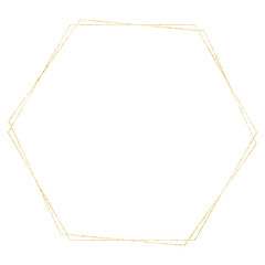 Golden hexagon frame, gold honeycomb shapes. Isolated png illustration, transparent background. Asset for overlay, texture, pattern, montage, collage, greeting, invitation card.