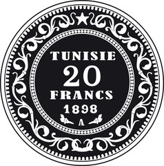 tunisia 20 franc coin vector design handmade collection 