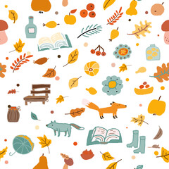 Naklejka premium autumn seasonal vector seamless pattern