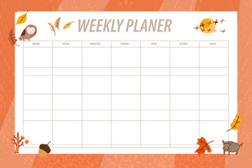 weekly planer blank vector background with autumn seasonal elements