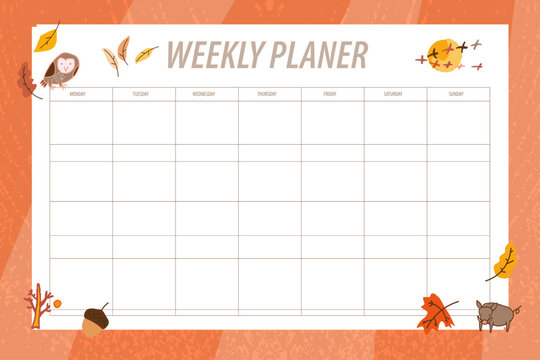 weekly planer blank vector background with autumn seasonal elements