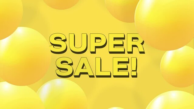 Super sale discount sale. Abstract background with falling 3d orange balls. Dynamic flying colorful bubbles