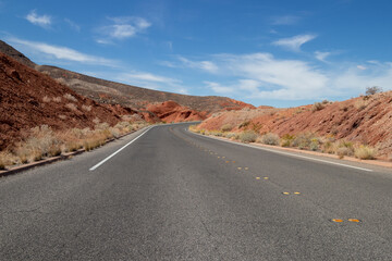 Fototapeta na wymiar a winding road through the desert known as Northshore Rd near Lake Mead in Nevada