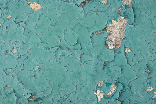 Surface Covered With Old Peeled Blue Green Paint