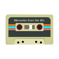 Naklejka premium Vintage tape cassettes. Retro mixtape, 1980s pop song cassettes, and stereo music cassettes. 90's hifi disco dance audio cassette, analog player tape recording cassette.