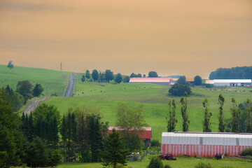 Countryside landscape with farm in Quebec, Canada