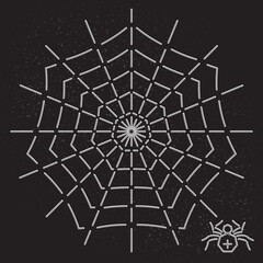 Heptagon Shape Web and Spider Inverted Line Style Icon as Halloween Holidays Advertising Decoration Template - White on Black Background - Flat Graphic Design