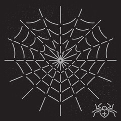 Heart Shape Web and Spider Inverted Line Style Icon as Halloween Holidays Advertising Decoration Template - White on Black Background - Flat Graphic Design