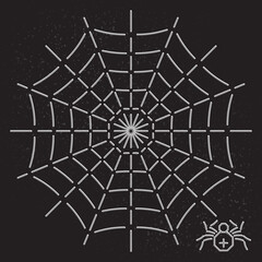 Octagon Shape Web and Spider Inverted Line Style Icon as Halloween Holidays Advertising Decoration Template - White on Black Background - Flat Graphic Design