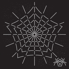 Star or Pentagon Shape Web and Spider Inverted Line Style Icon as Halloween Holidays Advertising Decoration Template - White on Black Background - Flat Graphic Design