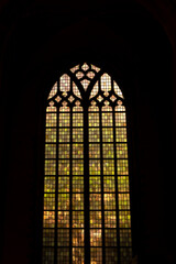 Stained glass window in St Lawrence Church in Rotterdam in the Netherlands