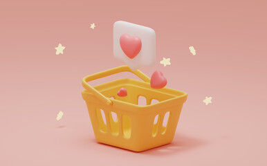 3d rendering illustration. Successful purchase, adding product to favorites. 3d icon