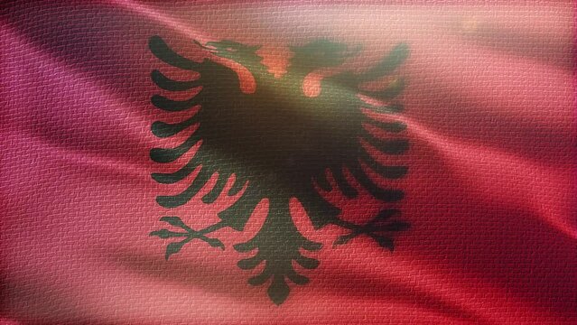 Flag of Albania. Beautiful detailed texture fabric waving in the wind.