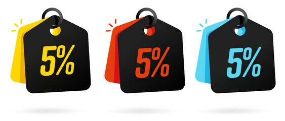 5 percent off price tag vector set