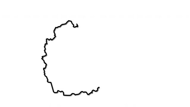 North Macedonia map, country territory outline self drawing animation. Line art.