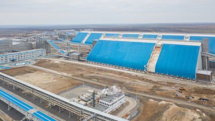 Warehouse of potash fertilizer plant production.