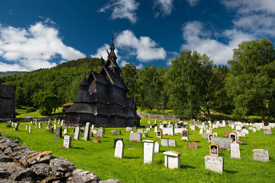 The old triple-nave Borgund Stave Church was built around 1180 AD in Borgund, Laerdal, Norway