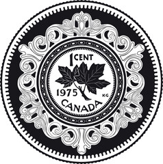Obraz premium canada dollar coin one cent with leaves handmade design vector