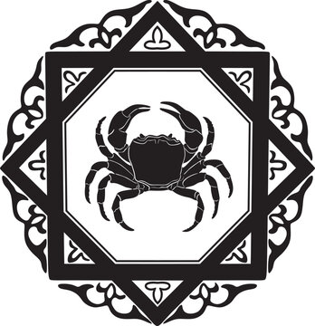 recommend clip art: crab logo with floral frame handmade vector design