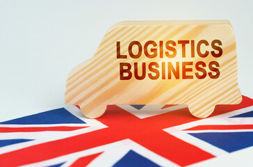 On the flag of Great Britain there is a truck with an inscription - logistics business