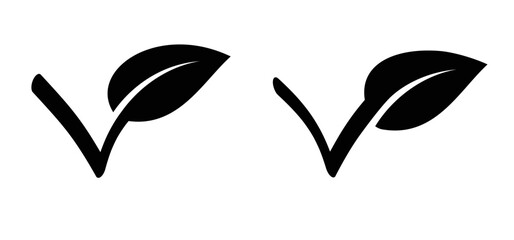 Eco or Nature check. Good, okay icon for food safety concept. Organic vegan 100% with leaves, Bio, eco icon or symbol. Go vegan.