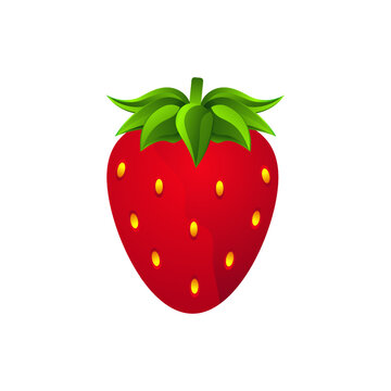 Juicy, ripe strawberry with green leaves isolated on white background..Realistic vector illustration...