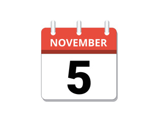 November, 5th calendar icon vector