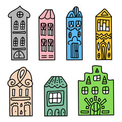 Fototapeta premium Set of cute hand drawn little house sticker for design and decoration of cute naive building